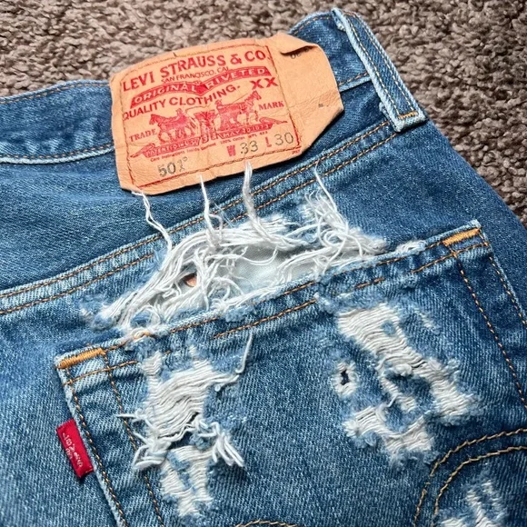 Levi's 501s reworked Distressed Blue Women's Cropped Jeans - Picture 7 of 7